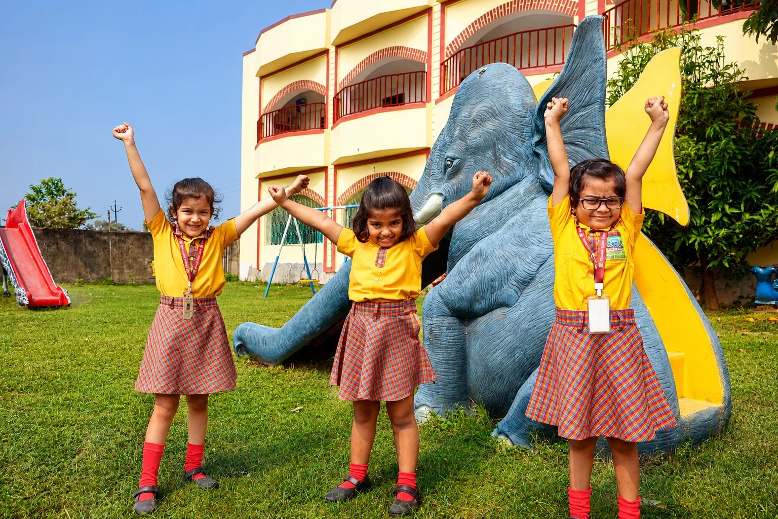 Triumphant Girls in the School Playground